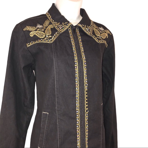 Victor Costa Embroidered Denim Jacket - Picture 2 of 13